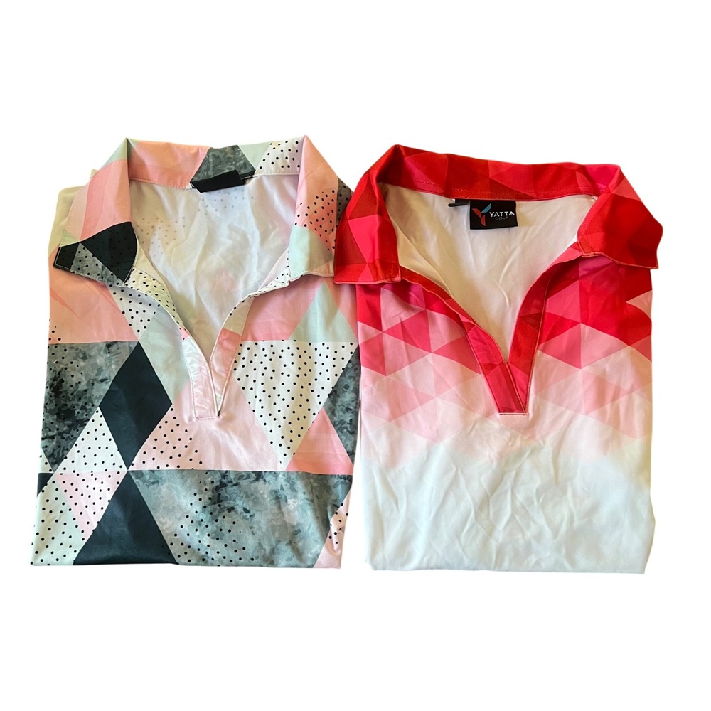 Yatta Golf Women's XL Polo Shirt Lot 2 Red White Blue Pink Geometric Performance